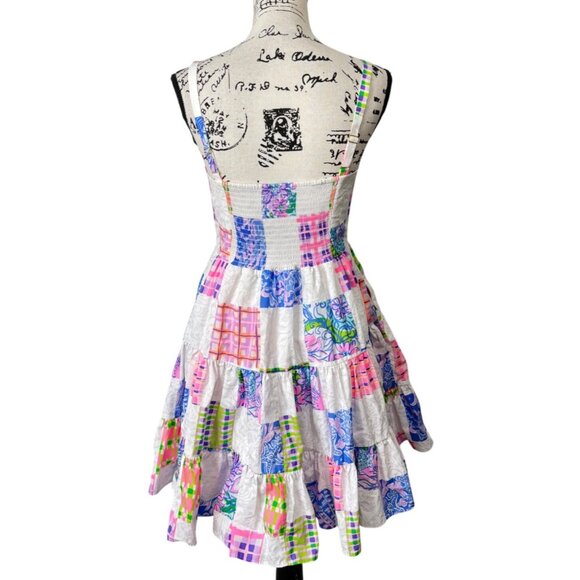 Lilly Pulitzer Alision Patchwork Tiered Dress Sleeveless Pastel Cotton Size 2 - Picture 3 of 10